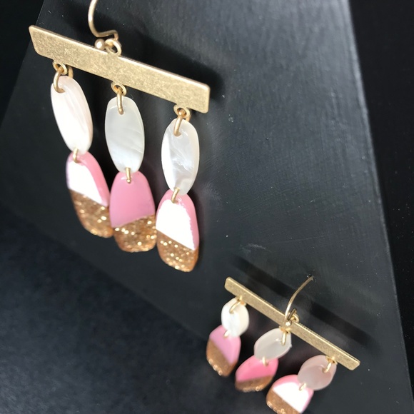 Pink and Gold Flutter Drop Earrings - Picture 2 of 7